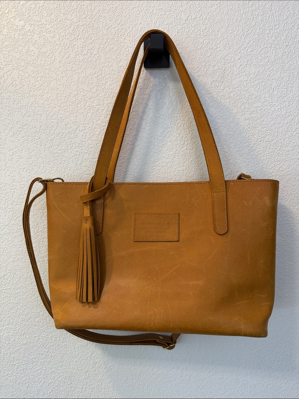 Everyday Tan Leather Tote with Tassel Accent